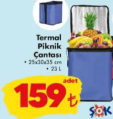 TERMAL PİKNİK ÇANTASI 25X30X35 CM 23 L